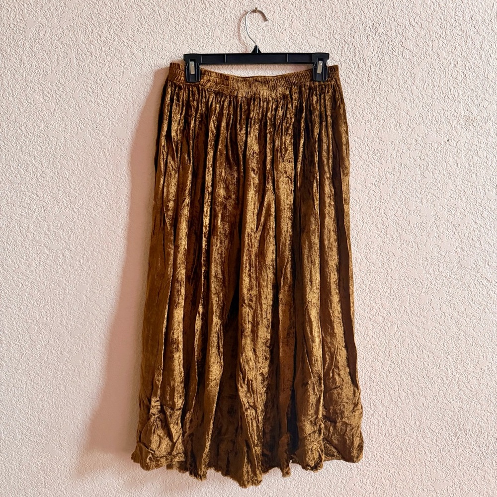 Vintage Willow Ridge‎ Women’s Size Medium Brown Crushed Velvet Midi Skirt Grunge